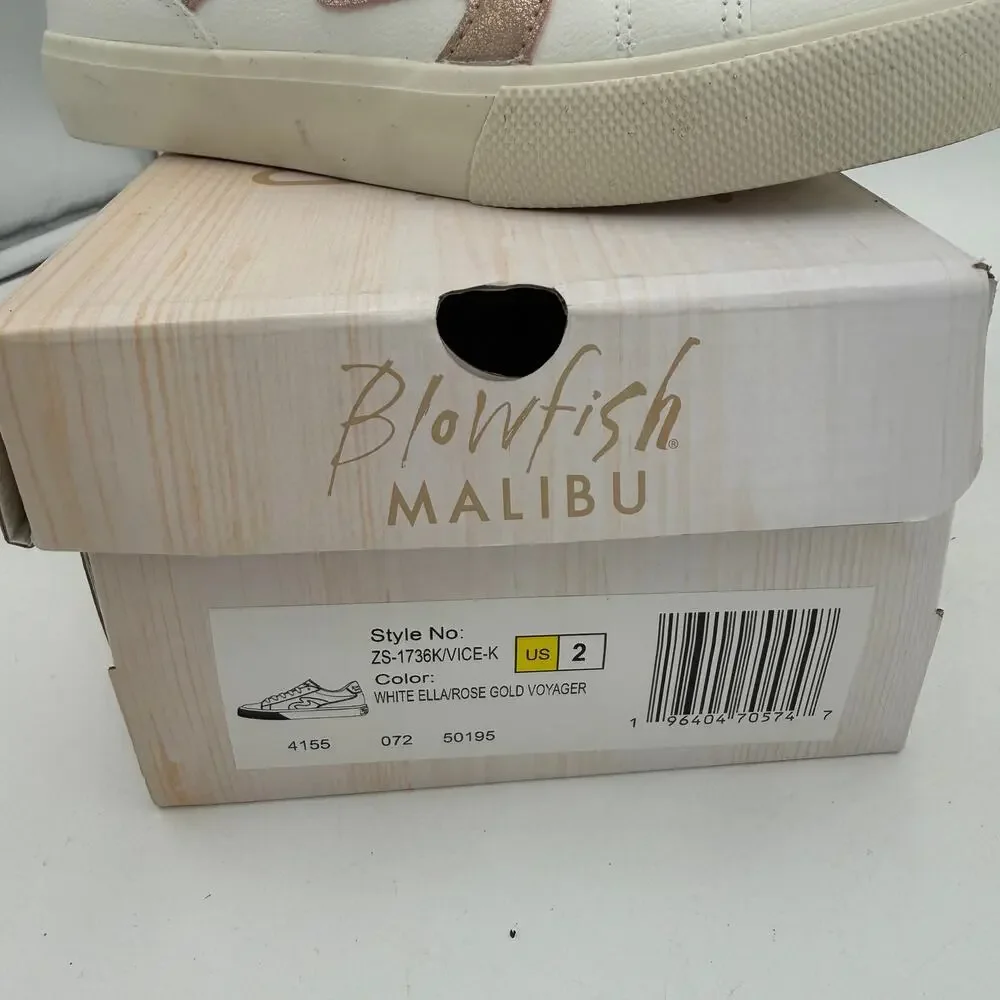 Blowfish Malibu Girls Vice Wave White Ella Rose Gold Voyager Sneakers NEW Size 2